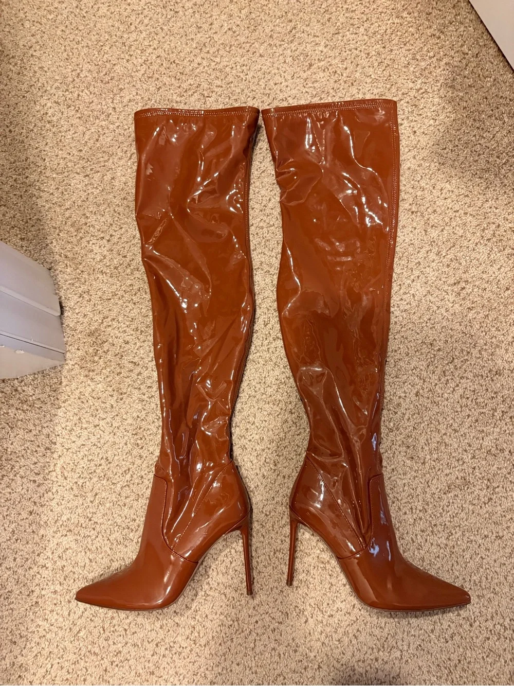 Steve Madden Patent Over-the-Knee Pointed Stiletto Boots - Brown